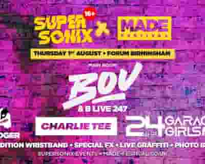 Super Sonix 16+ x MADE Festival tickets blurred poster image
