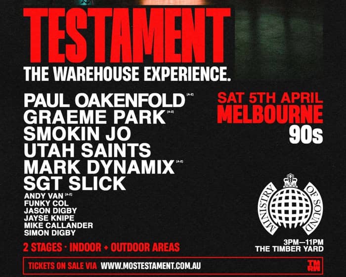 Ministry of Sound Testament 2025 - Melbourne 90s Session tickets