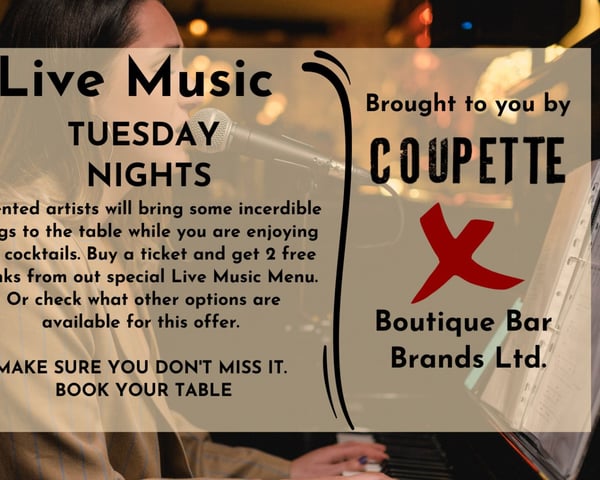 Tuesday Live Music Voucher with Boutique Bar Brands tickets